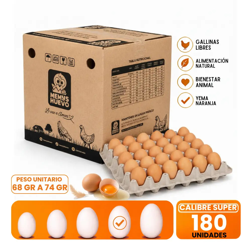 caja de 180 huevos de color calibre super